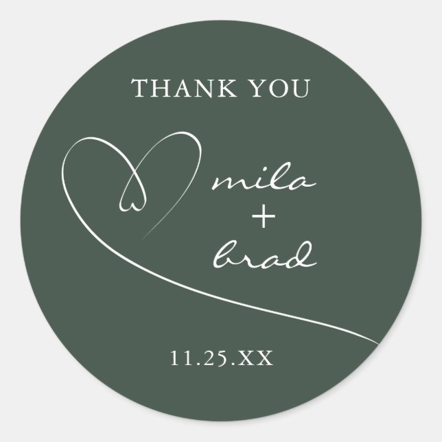 Sticker Rond Moderne Simple Élégant rose Mariage Vert foncé (Devant)