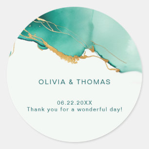 Sticker Rond Moderne simple Emerald Gold Beach Merci de mariage