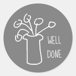 Sticker Rond Moderne, simple, fleur blanche