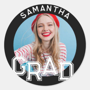 Sticker Rond Moderne Simple High School - Photo Graduation
