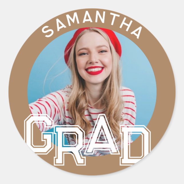 Sticker Rond Moderne Simple High School - Photo Graduation (Devant)