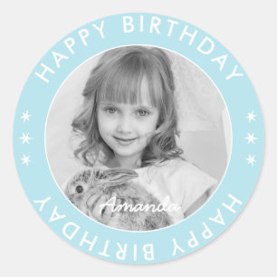 Sticker Rond Moderne Simple mignonne Enfants Bleu Joyeux Annive