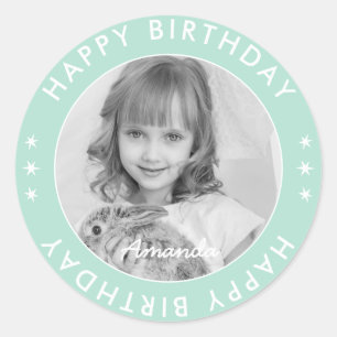Sticker Rond Moderne Simple mignonne Enfants Vert Joyeux Annive