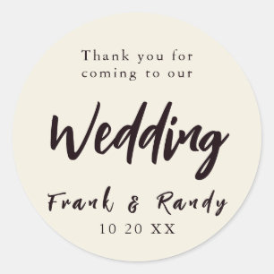 Sticker Rond Moderne Simple Minimaliste Ecru Blanc Noir Mariage