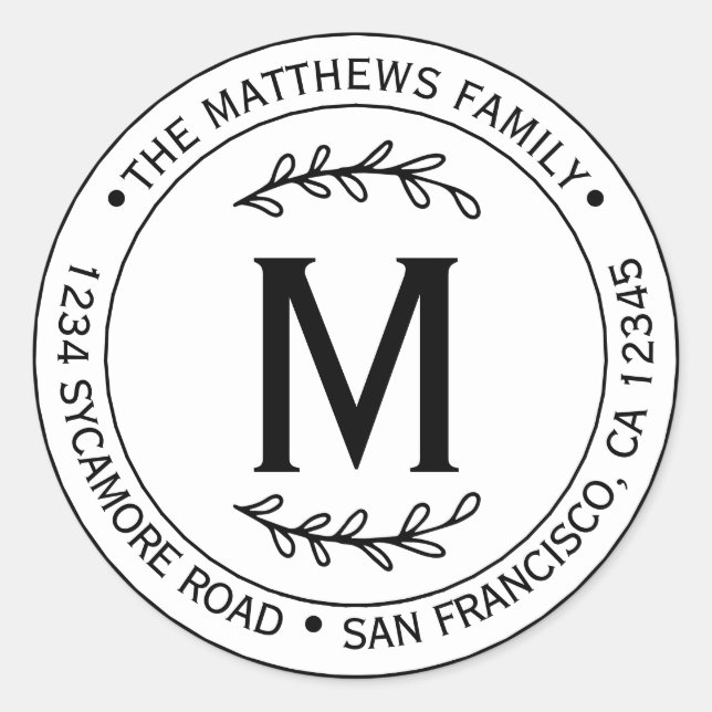 Sticker Rond Moderne simple Nom de famille Monogramme (Devant)