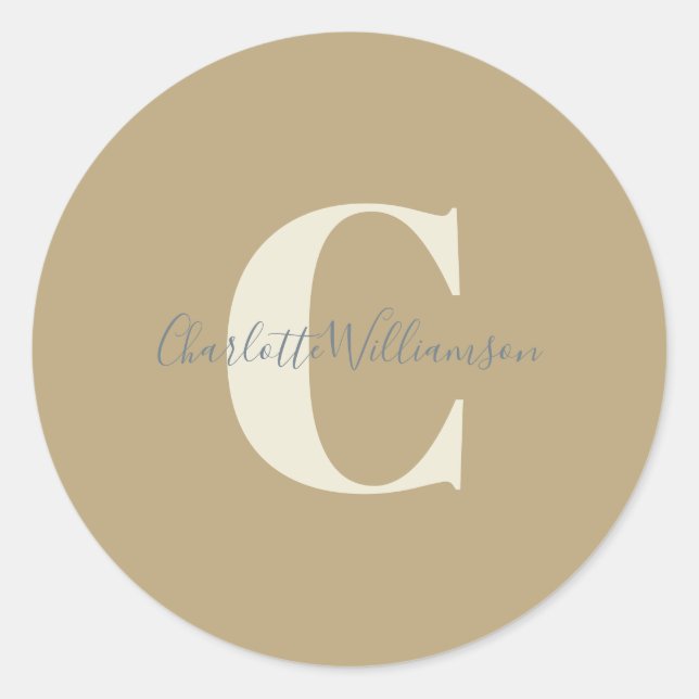 Sticker Rond Moderne Stylish Calligraphie Monogramme Nom Or (Devant)