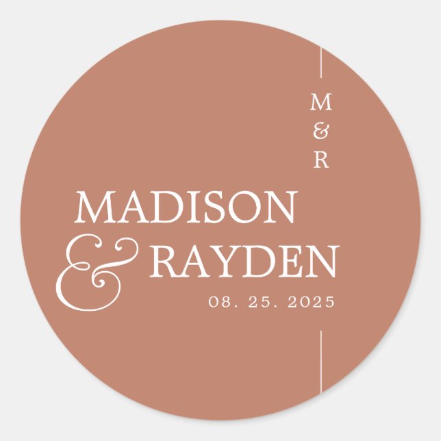Sticker Rond Moderne Terracotta chic Monogram Mariage Merci (Devant)