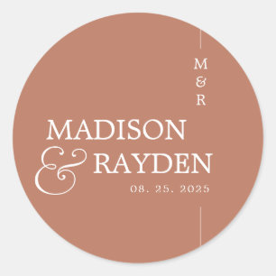 Sticker Rond Moderne Terracotta chic Monogram Mariage Merci