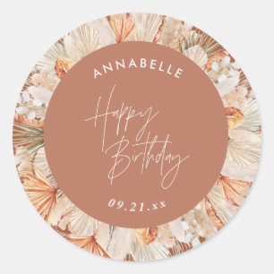 Sticker Rond moderne terre cuite bohème pampas herbe anniversai