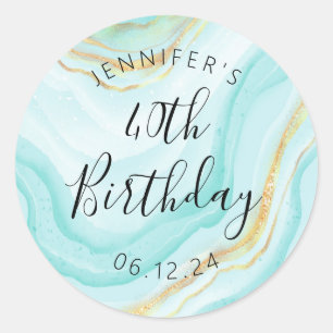 Sticker Rond Moderne Turquoise Parties scintillant aquarelle 40