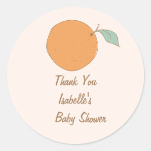 Sticker Rond Moderne Un Merci De Baby shower Orange Un Peu Cuti