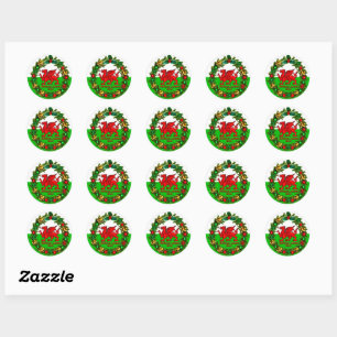 Sticker Rond Modifier l'année texte Gallois drapeau rouge drago