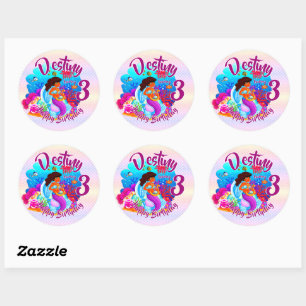 Sticker Rond Modifier le nom d'âge Mermaid Anniversaire Fête 