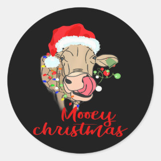 Sticker Rond Moey Noël Vache Heifer Farmer Noël