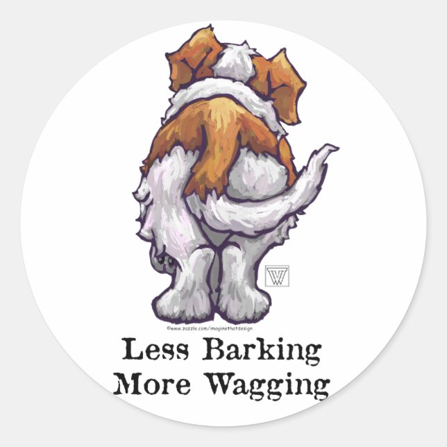 Sticker Rond Moins d'aboiement, plus de baguage (Devant)