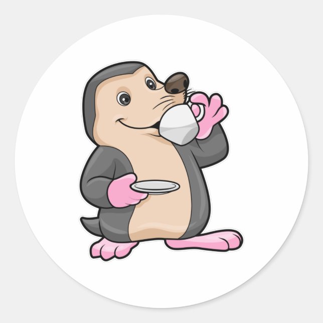 Sticker Rond Mole avec coupe de café et soucoupe (Devant)