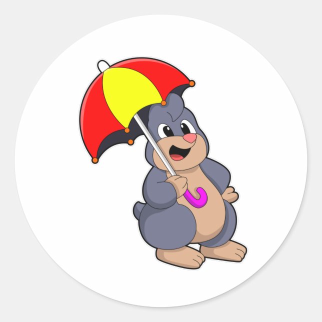Sticker Rond Mole avec parapluie (Devant)