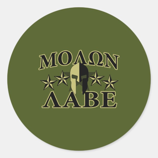 Sticker Rond Molon Labe Spartan 5 étoiles Olive Green (Devant)