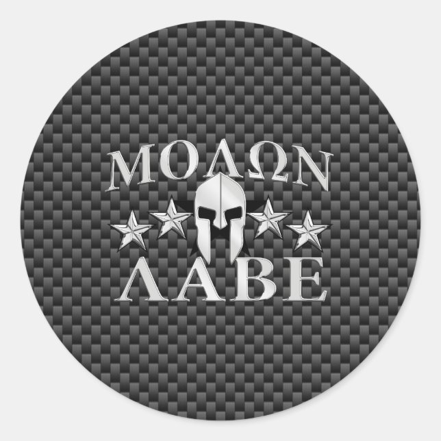 Sticker Rond Molon Labe Spartan Warrior 5 étoiles Carbon (Devant)