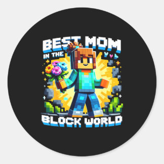 Sticker Rond Mom in the block world pixel gaming mother day