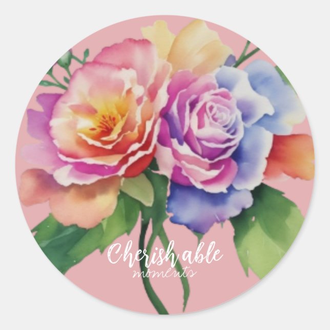 Sticker Rond moment rose et chérissable (Devant)