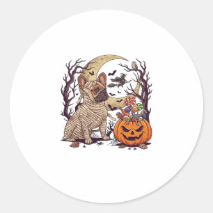 Sticker Rond Momie d'Halloween Chien Bouledogue Français Citrou