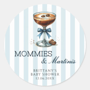 Sticker Rond Mommies and Martinis Blue Bow Boy Baby shower