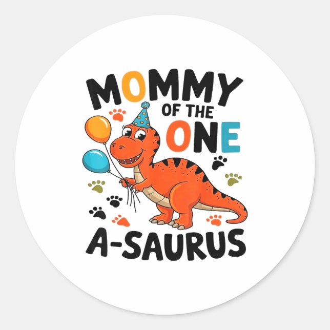 Sticker Rond Mommy Of The One-a-saurus 2nd Birthday Dinosaur Pa (Devant)