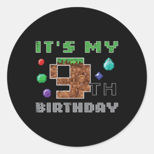 Sticker Rond Mon 9e anniversaire Pixel 9 Gamer Vidéo Jeux Garço