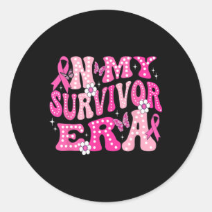 Sticker Rond Mon âge de survivant rose Super Retro Cancer du se