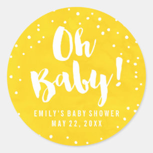 Sticker Rond Mon bébé Baby shower d'aquarelle jaune