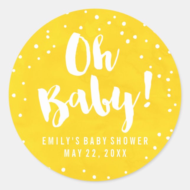 Sticker Rond Mon bébé Baby shower d'aquarelle jaune (Devant)