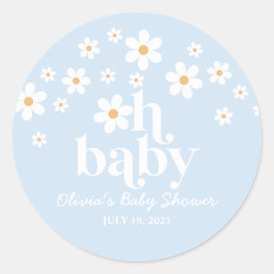 Sticker Rond Mon bébé ! Baby shower de bouho bleu Retro Daisy