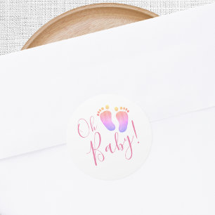 Sticker Rond Mon bébé Baby shower rose