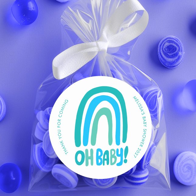 Sticker Rond Mon bébé ! Cute arc-en-ciel Baby shower PERSONNALI (Oh Baby! Cute Rainbow CUSTOM Baby Shower THANK YOU Classic Round Sticker
)