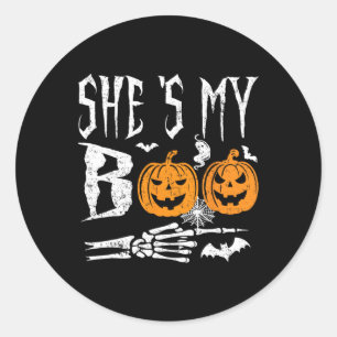 Sticker Rond Mon Boo Skeleton Citrouille Halloween correspondan