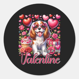 Sticker Rond Mon Cavalier King Charles Spaniel est mon Valentin