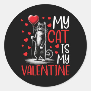 Sticker Rond Mon chat est mon Valentin Saint-Valentin Propriéta