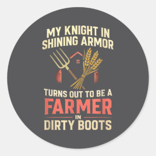 Sticker Rond Mon chevalier en blague amusante femme agriculteur