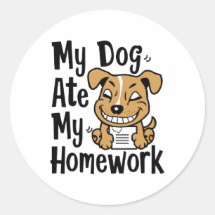 Sticker Rond Mon chien a mangé mes devoirs
