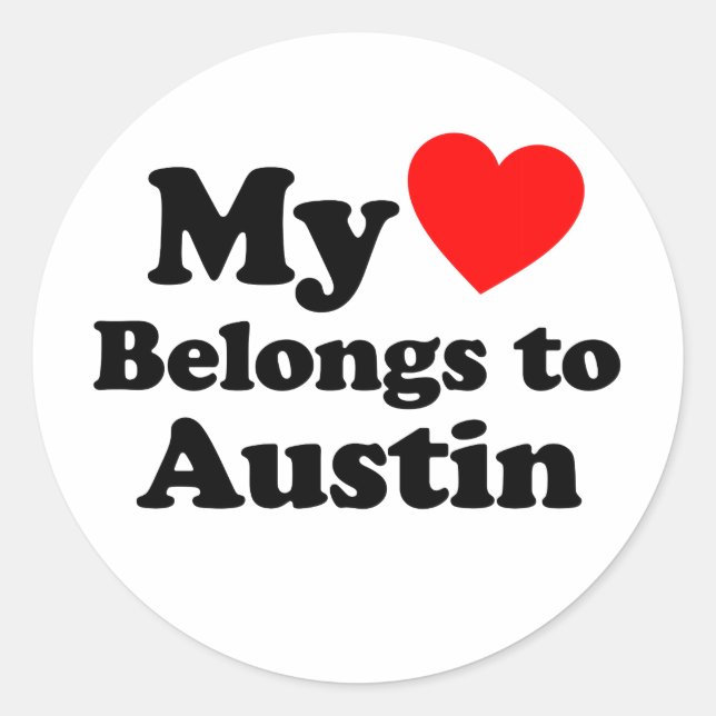 Sticker Rond Mon coeur appartient à Austin (Devant)