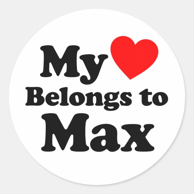 Sticker Rond Mon coeur appartient à Max (Devant)