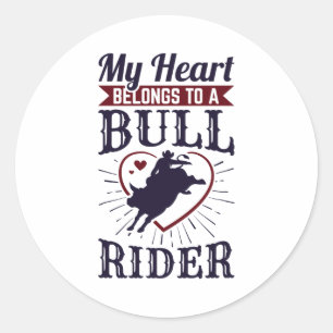 Sticker Rond Mon coeur appartient à un Bull Rider