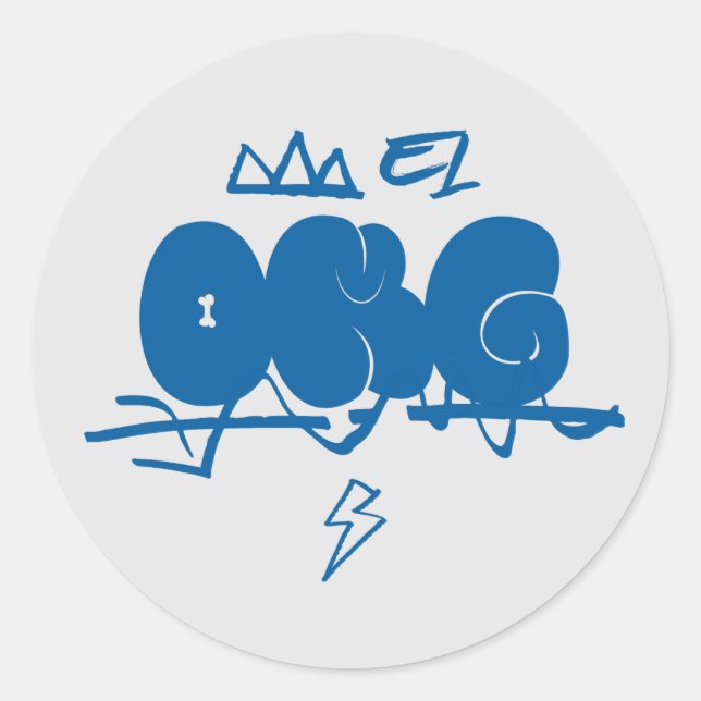 Sticker Rond mon dieu, chien mignon, chat bleu (Devant)