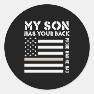 Sticker Rond Mon Fils A Ton Dos Fier Marine Papa Usa Drapeau