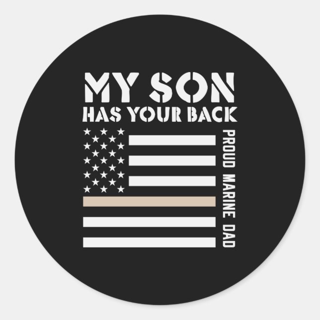 Sticker Rond Mon Fils A Ton Dos Fier Marine Papa Usa Drapeau (Devant)