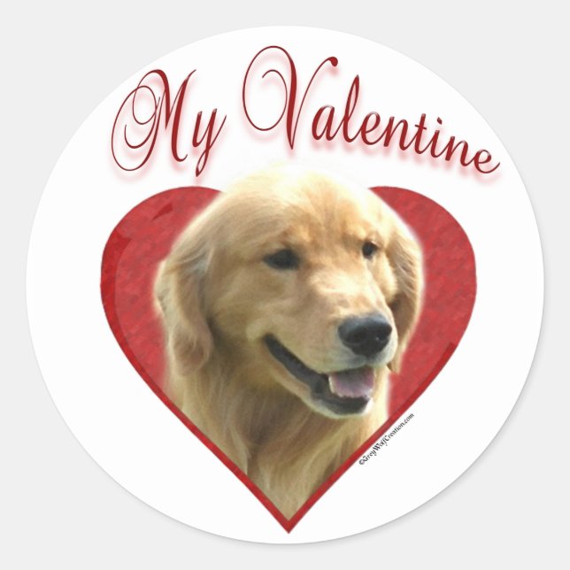 Sticker Rond Mon Golden Retriever Valentine (Devant)