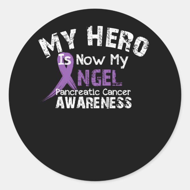 Sticker Rond Mon Héros Est Maintenant Mon Ange Cancer Pancréati (Devant)
