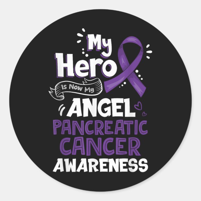 Sticker Rond Mon Héros Est Maintenant Mon Ange Cancer Pancréati (Devant)