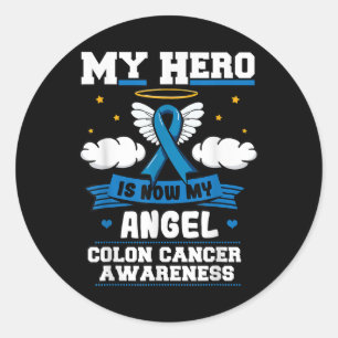 Sticker Rond Mon Héros Est Maintenant Mon Ange Colon Cancer Ble